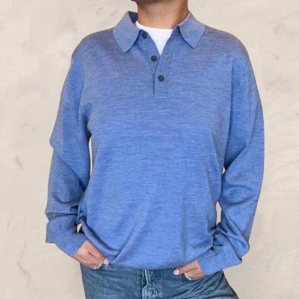 Blue wool pullover sweater collared size medium preppy